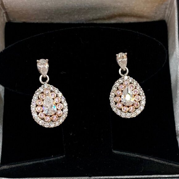 PAJ Jewelry - Chrystina Rose Gold Plated Sterling Silver Crystal Sparkle Teardrop Earrings
